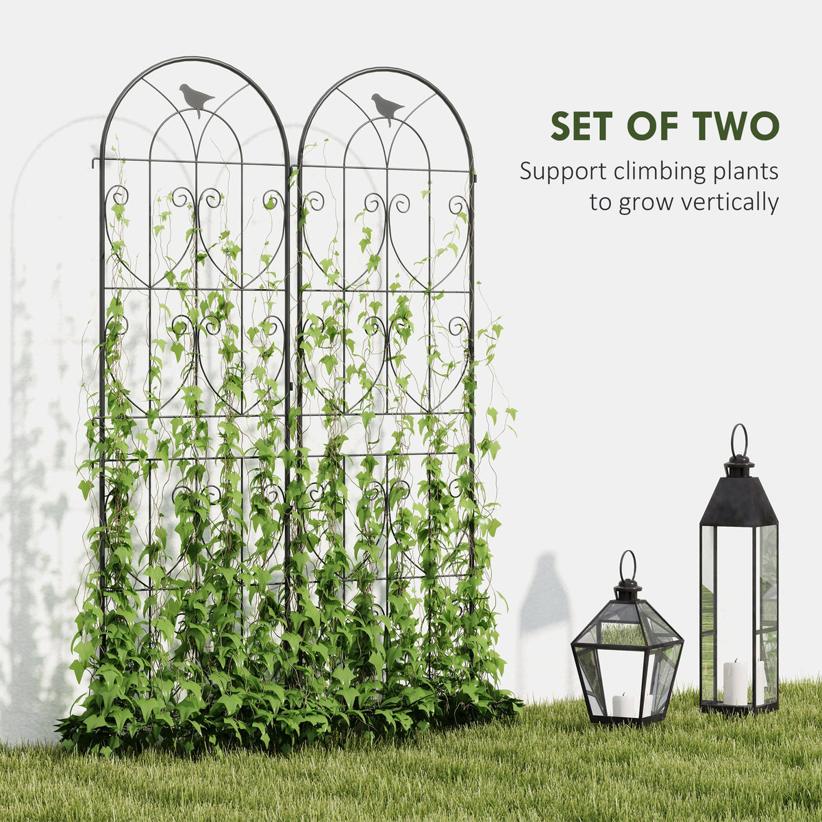Set of 2 Metal Garden Trellis Panels, 180 x 50 cm, Bird Design — product view 6