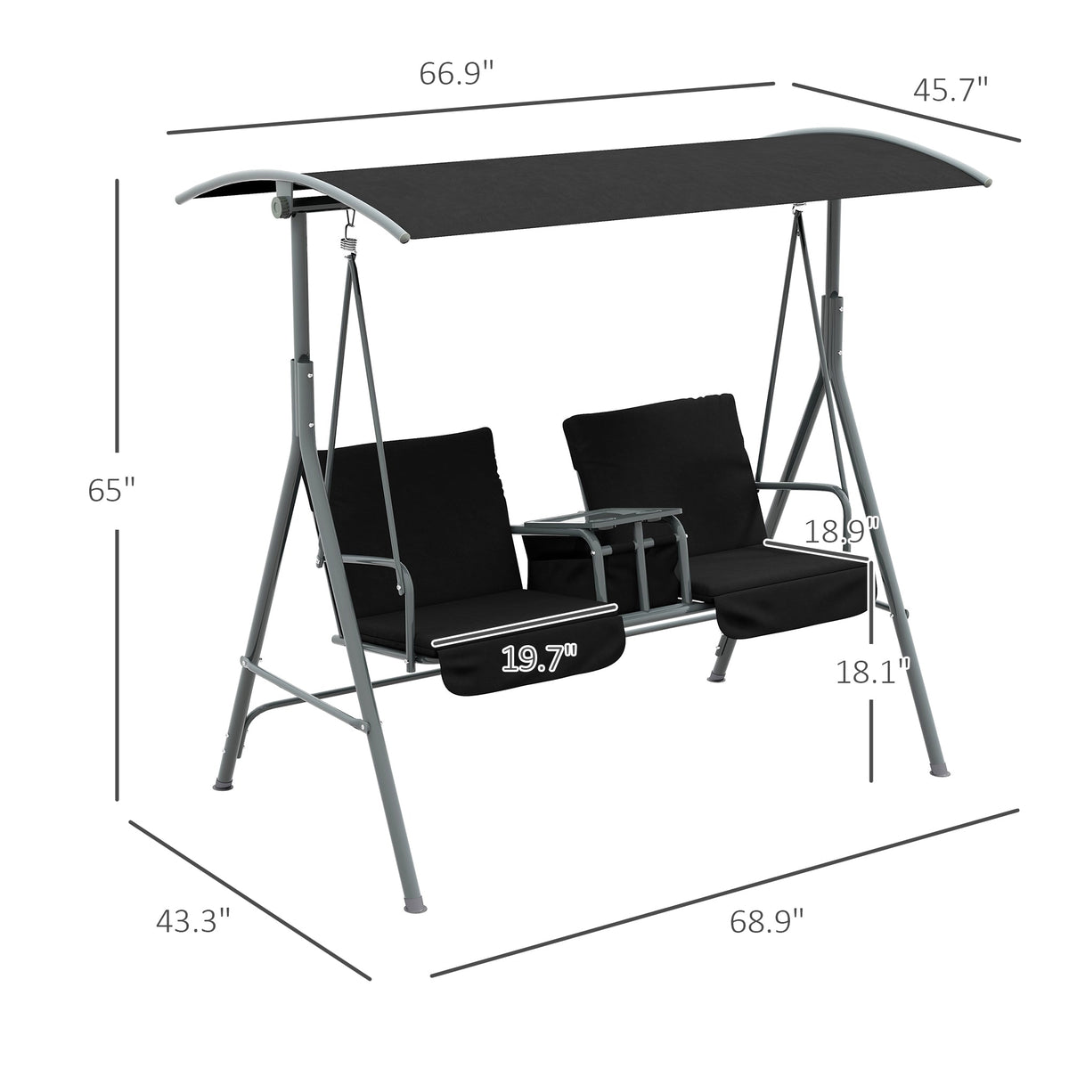 2-Person Porch Swing with Stand and Pivot Table, Black — product view 5
