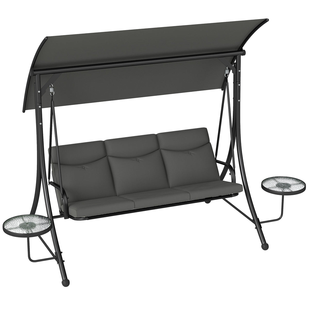 3 Seater Garden Swing Chair with Adjustable Canopy & Side Tables, Dark Grey — product view 2