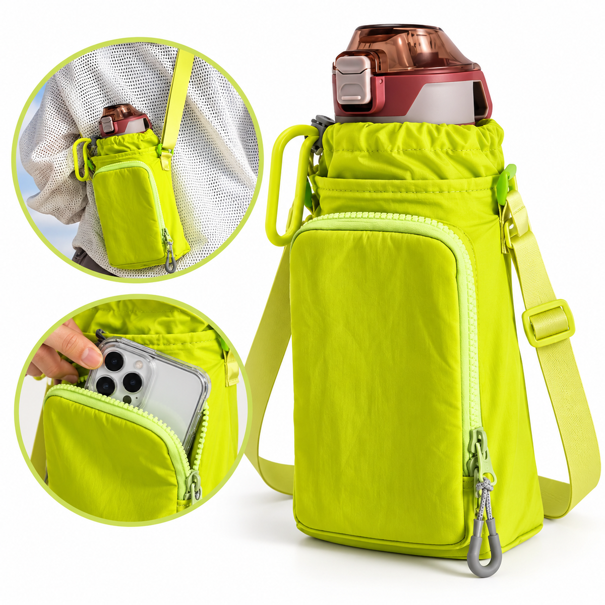 Compact Drawstring Crossbody Utility Pouch with Front Zip Pocket LoungeYard — product view 1