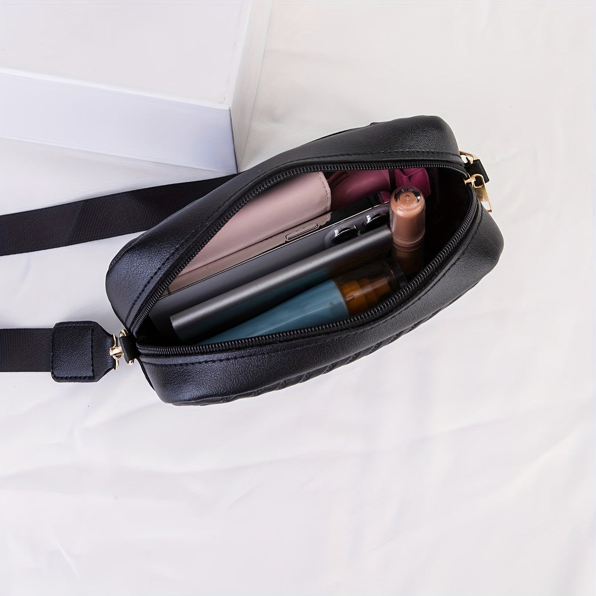 LoungeYard | NoirGlitz Padded PU Messenger Bag – Black Elegant Shoulder Bag with Sequins and Removable Strap — product view 5