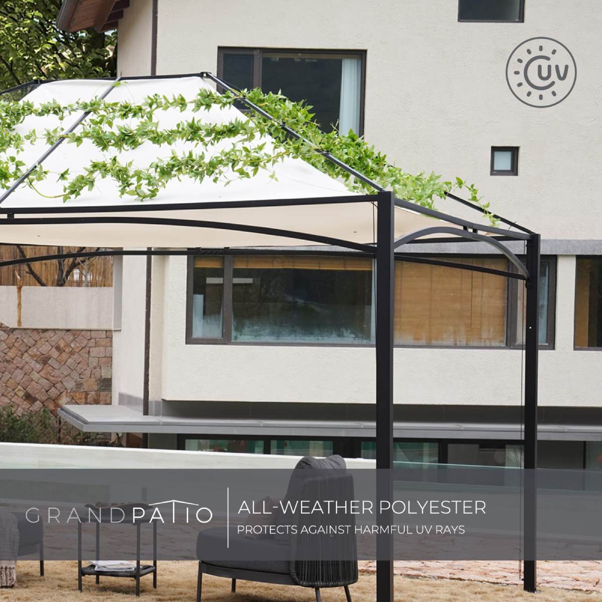 LOUNGE YARD 10x13 FT Outdoor Gazebo Canopy - Steel Polyester Frame Grey — product view 5