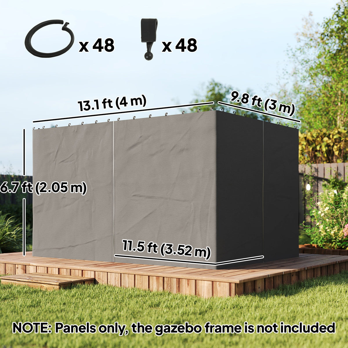 10' x 13' Gazebo Sidewall Set with 4 Panels and Hooks, Light Grey — product view 5
