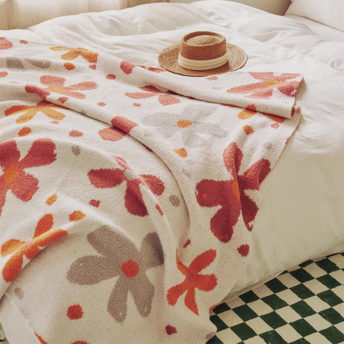 LoungeYard | Colorful Floral Downy Knitted Knee Blanket — product view 2
