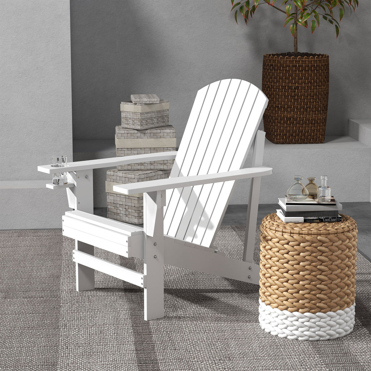 Wooden Adirondack Chair with Cup Holder, White — product view 3