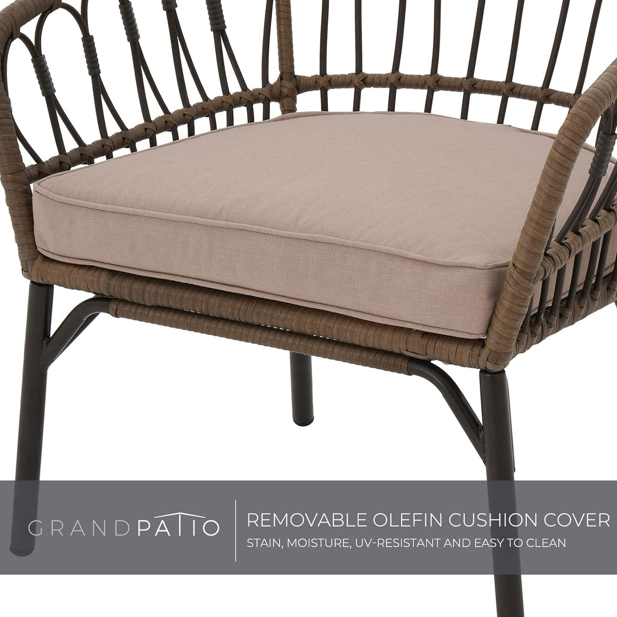 LOUNGE YARD Outdoor Tully 5-Piece Steel All-Weather Wicker Boho Chat Set with Round Table for Balcony, Patio, Deck — product view 6