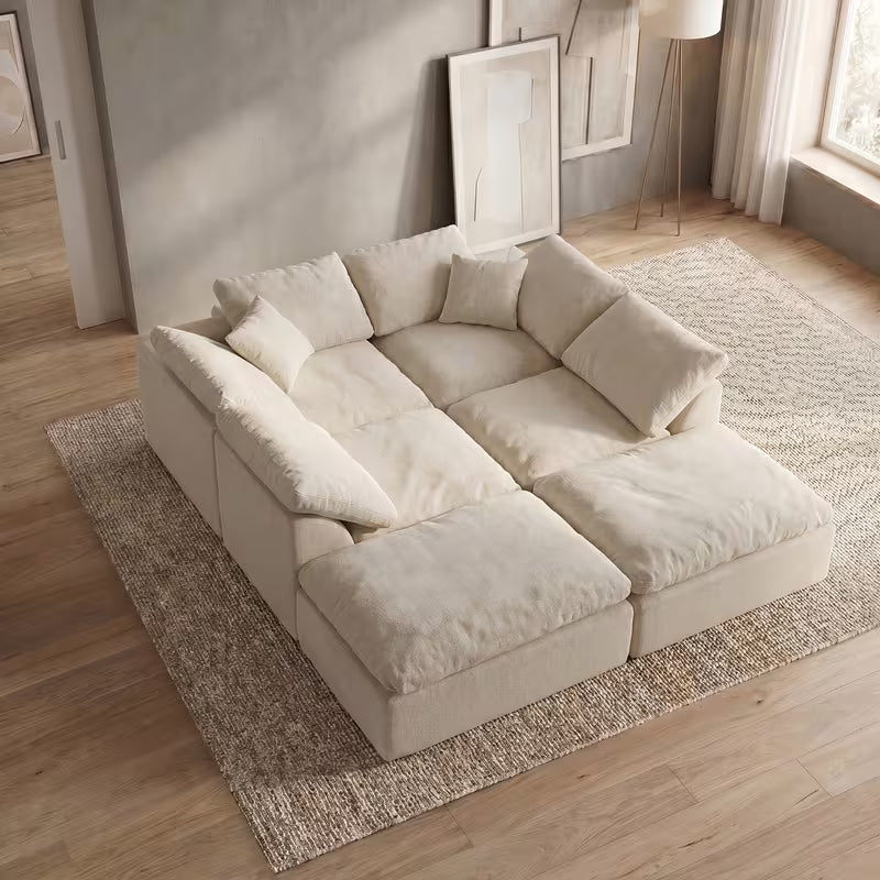 Flex Sofa | 139" Chenille Modular Convertible Sofa-Bed with 2 Ottomans — product view 3