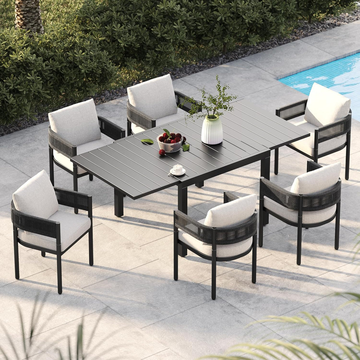 LOUNGE YARD Expandable Patio Dining Table for 4-6 Person, 39.5-79" Aluminum Metal Rectangle Outdoor Dining Table — product view 2