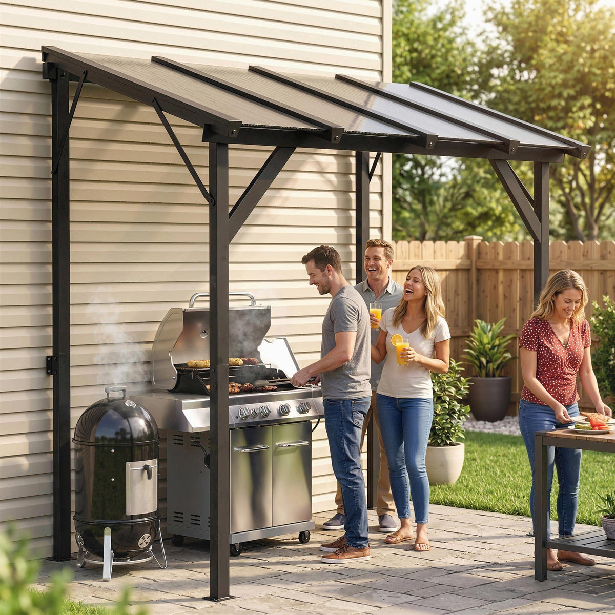 8' x 5' Hardtop Grill Gazebo with Polycarbonate Roof and Steel Frame, Wall-Mounted — product view 3