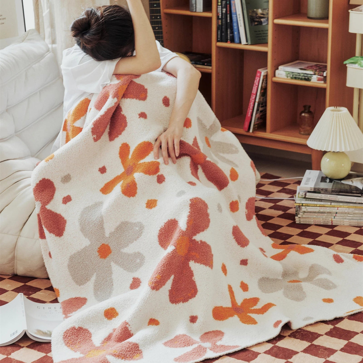 LoungeYard | Colorful Floral Downy Knitted Knee Blanket — product view 5
