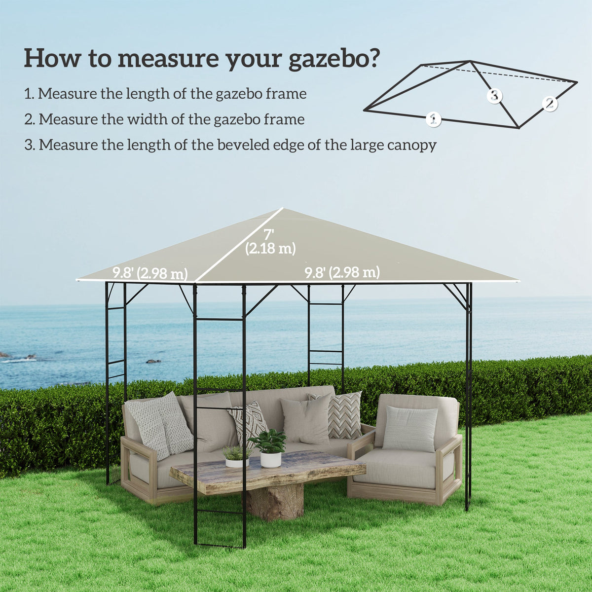 10' x 10' Gazebo Replacement Canopy Top Cover with Drain Holes, Grey — product view 5