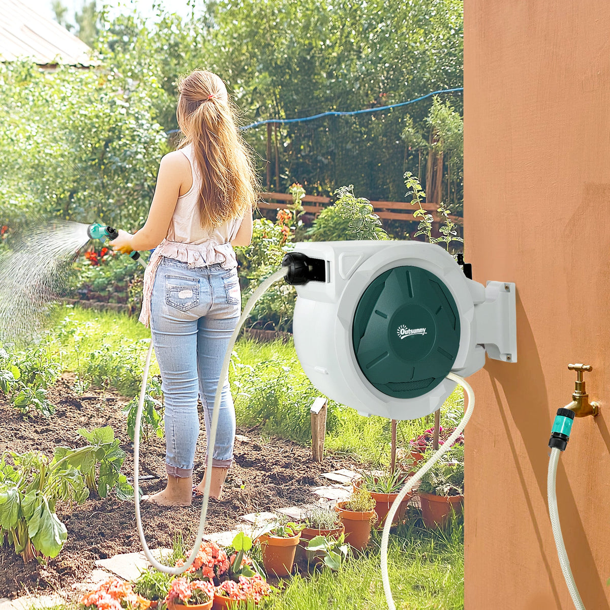 1/2 in x 65ft Retractable Garden Hose Reel with 7-Function Nozzle — product view 3