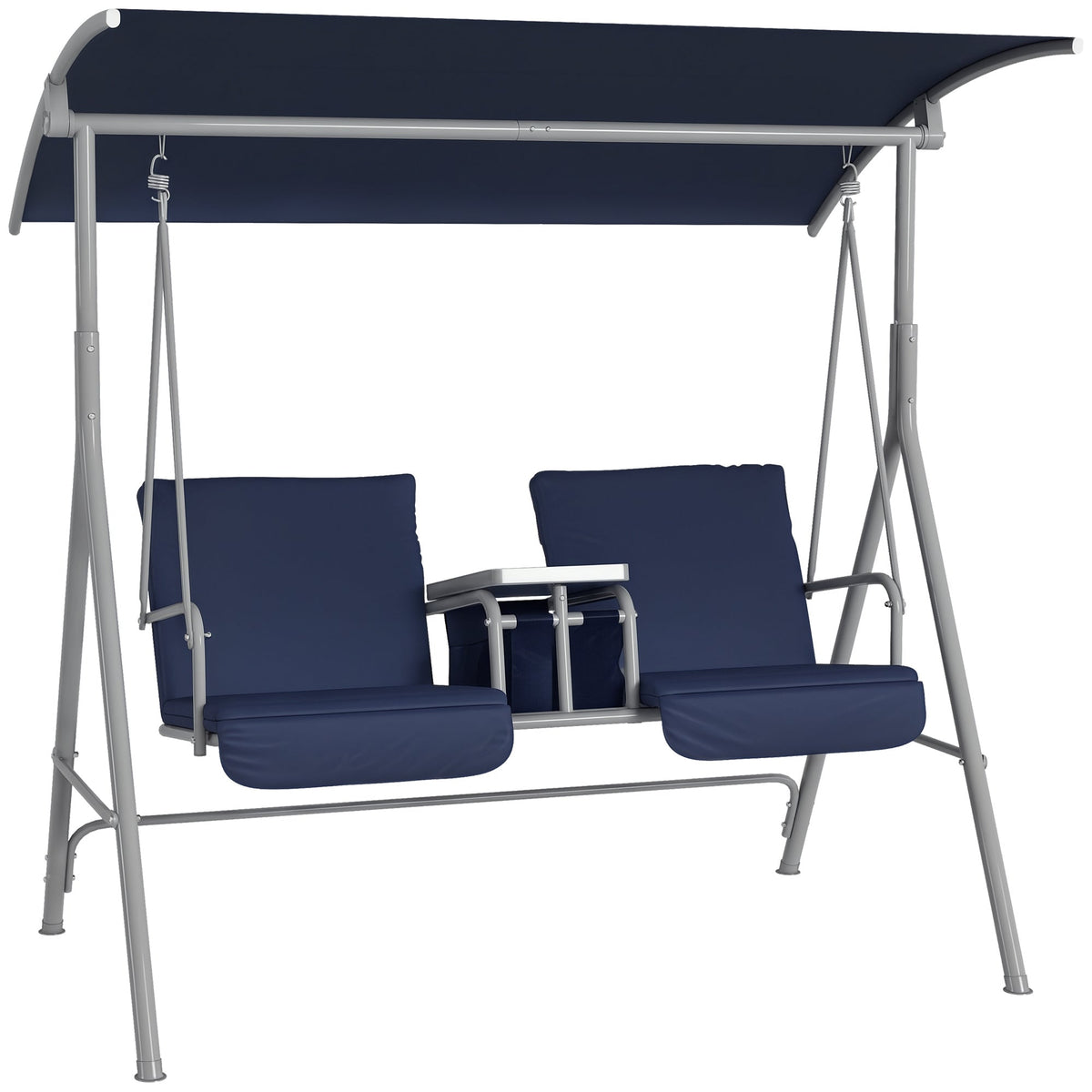 2-Person Porch Swing with Stand and Pivot Table, Dark Blue — product view 1