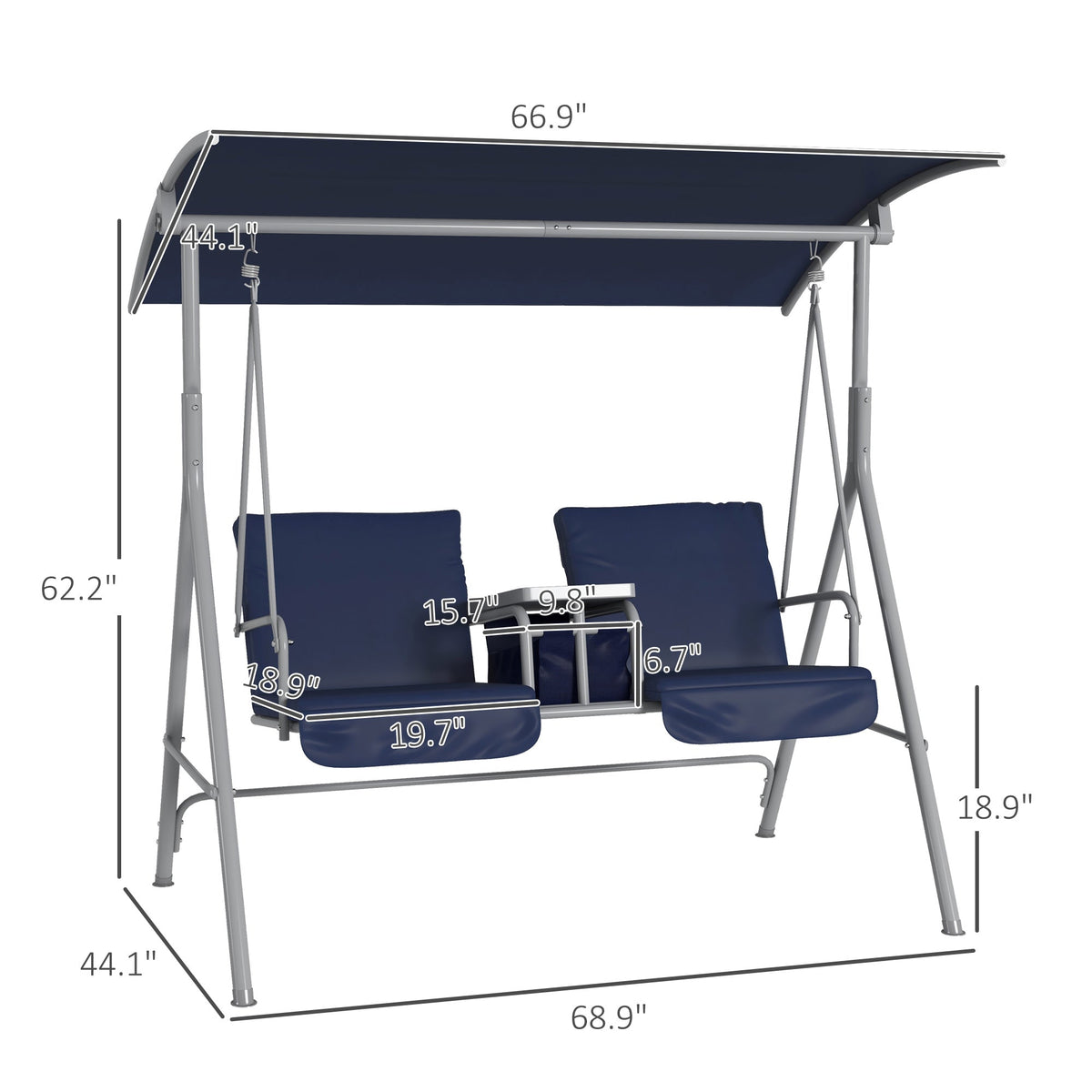 2-Person Porch Swing with Stand and Pivot Table, Dark Blue — product view 5