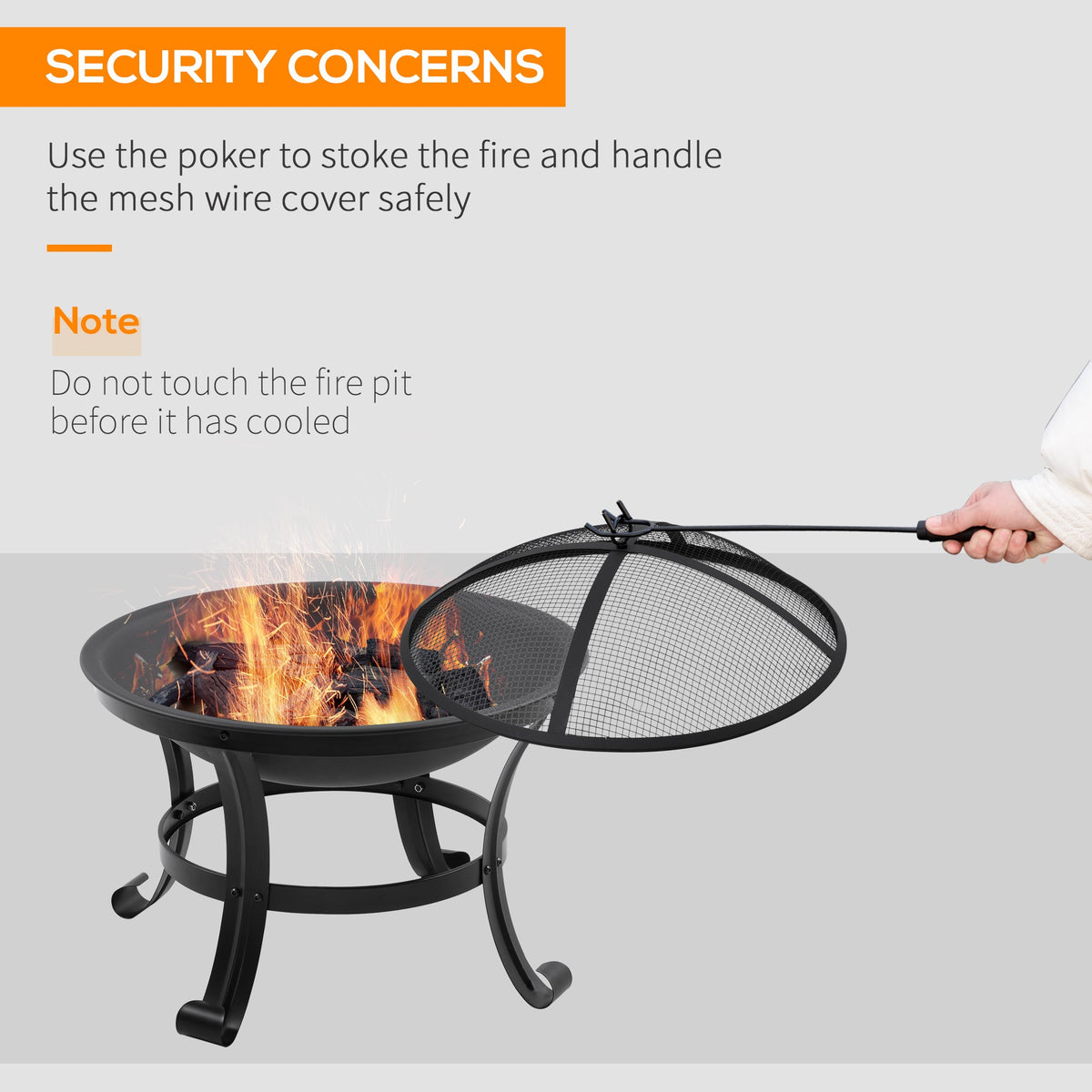 21.7" Outdoor Fire Pit with Mesh Lid and Poker, Black — product view 7