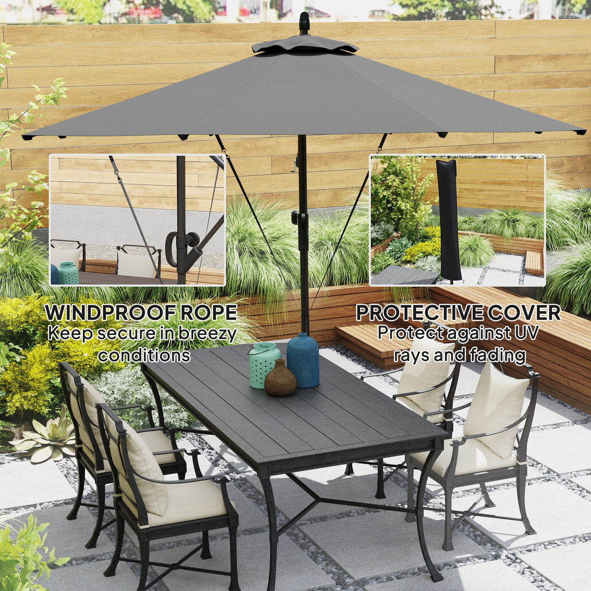 118.1" Offset Patio Umbrella with Cover, Tilt and Wind Strap, Grey — product view 6