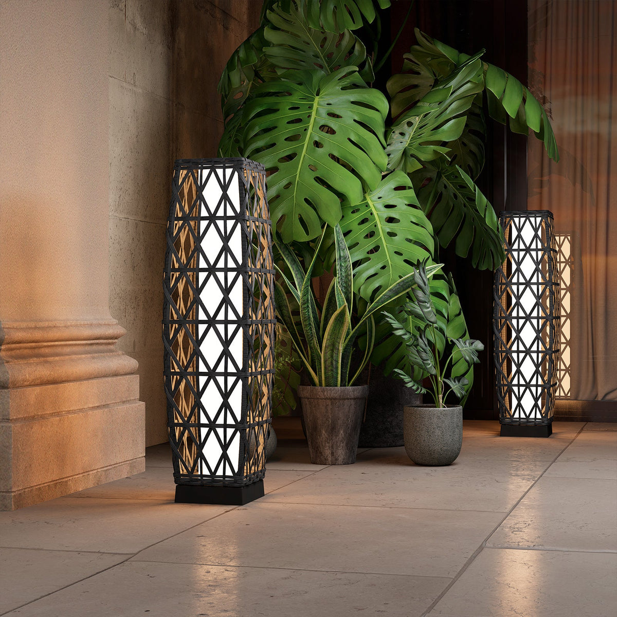 LOUNGE YARD Cindy Solar Lamp, Solar-Powered Woven Resin Wicker Floor Lamp — product view 4