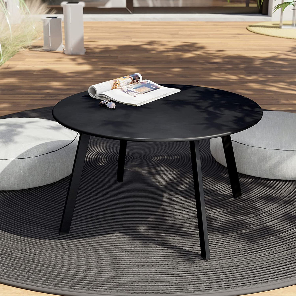 LOUNGE YARD Round Steel Patio Coffee Table, Weather Resistant Outdoor Large Side Table — product view 3