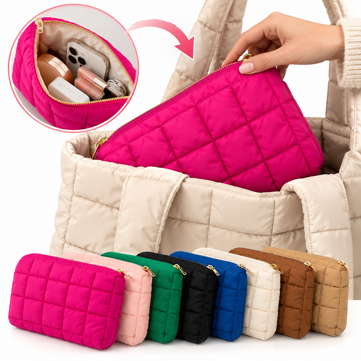 Quilted Padded Cosmetic Travel Toiletry Pouch LoungeYard — product view 1