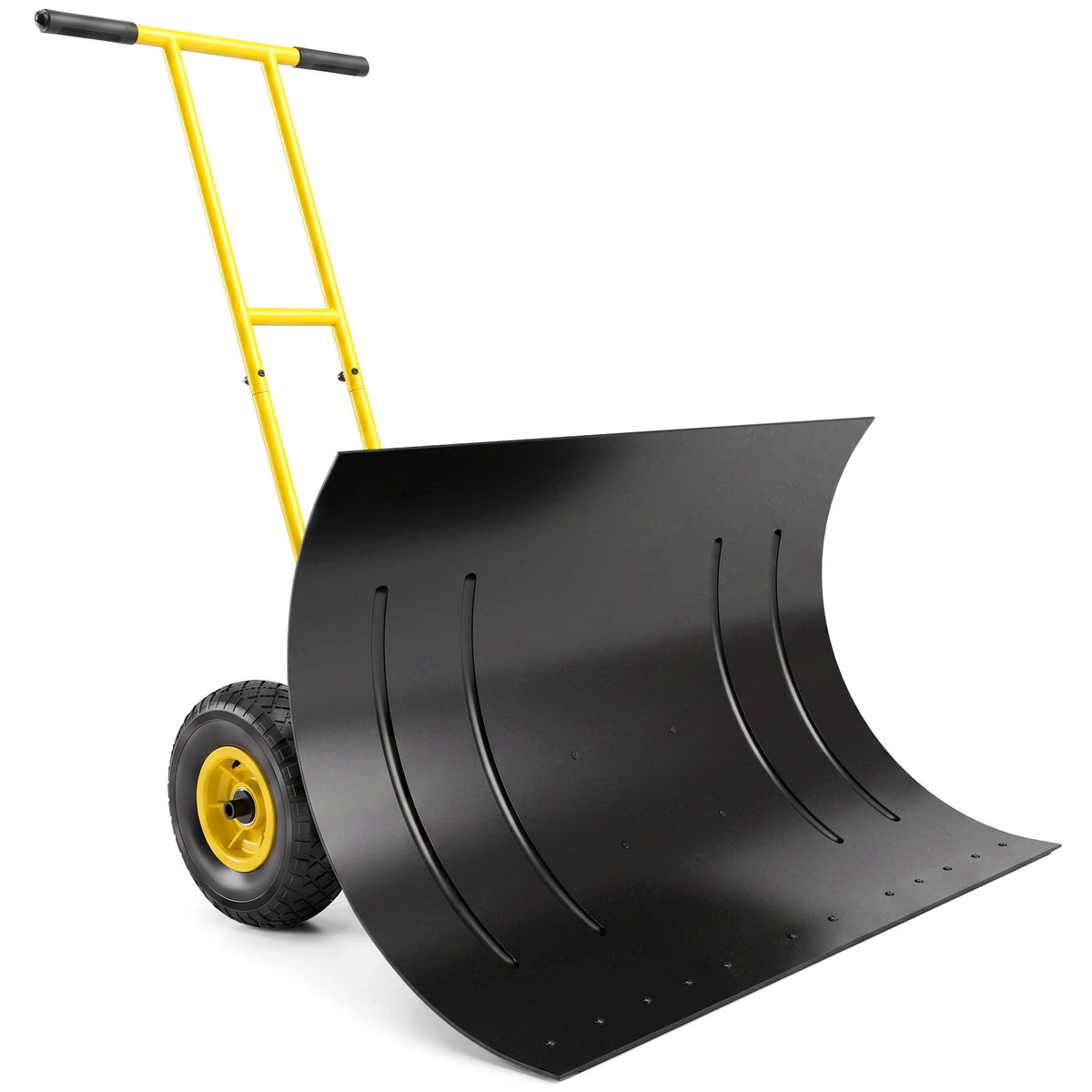 Snow Pusher with Wheels, 5-Level Handle & 7-Angle Blade, 29" x 18" Yellow — product view 1