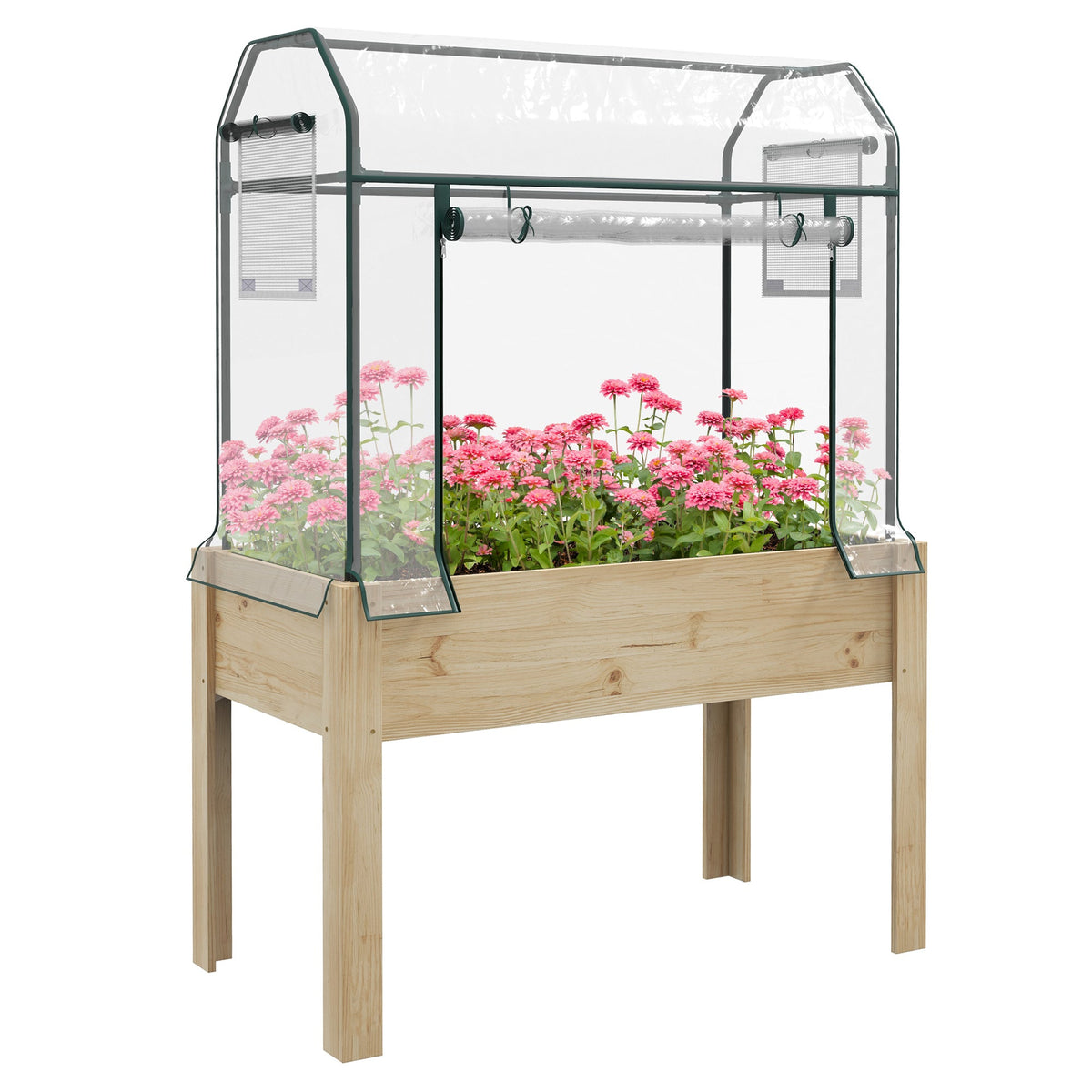 Raised Garden Bed with Plastic Greenhouse Cover & Liner for Herbs and Vegetables, 45" x 24" x 65" Natural — product view 1