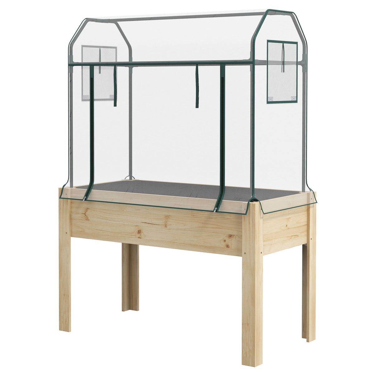 Raised Garden Bed with Plastic Greenhouse Cover & Liner for Herbs and Vegetables, 45" x 24" x 65" Natural — product view 2