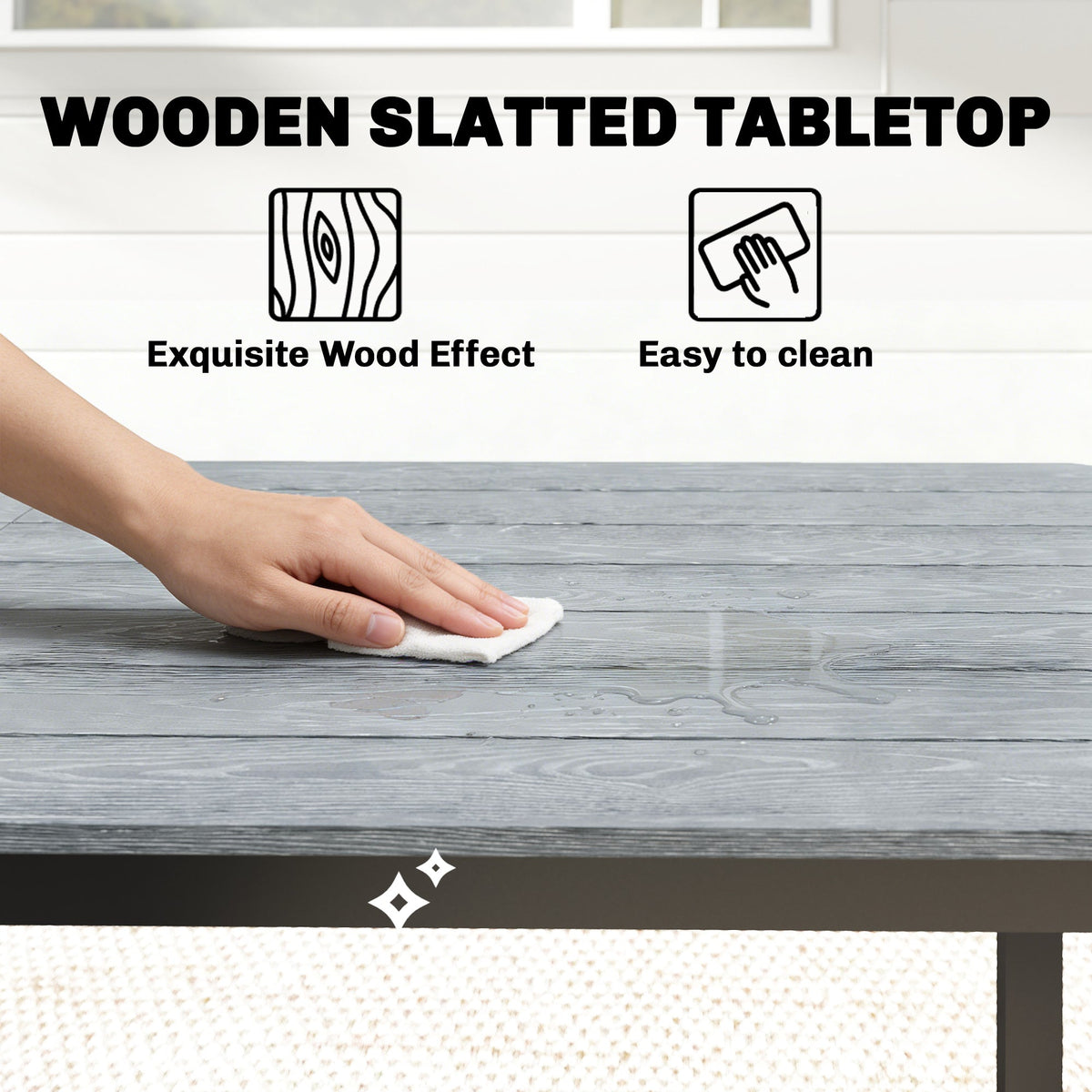 180 x 86 cm Garden Dining Table for 6-8 with Wood Slatted Top, Grey — product view 7