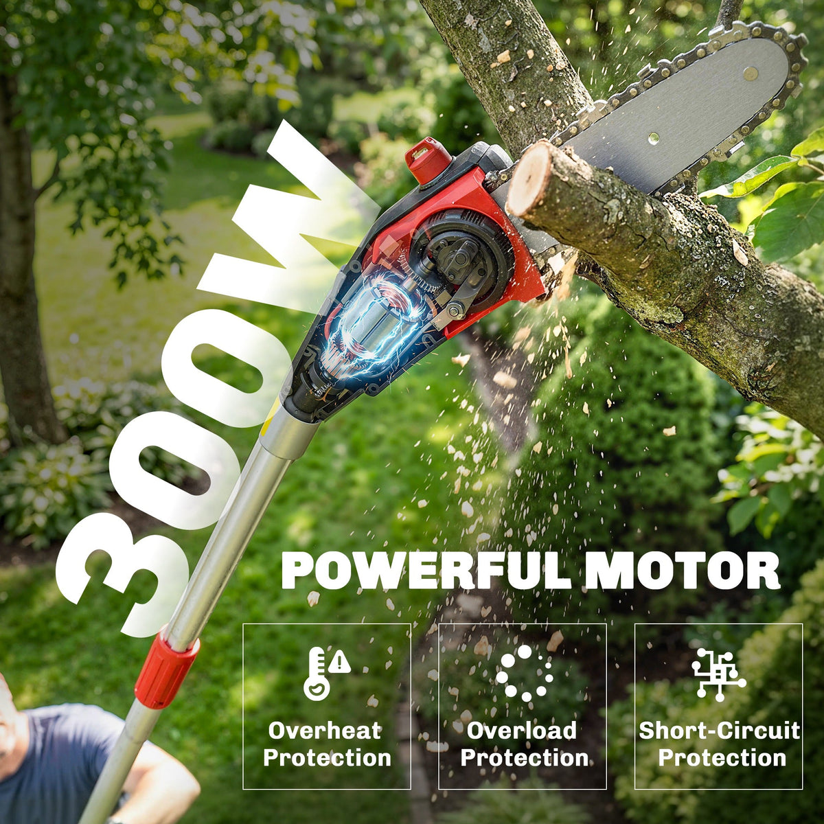 18V 8" Cordless Pole Chainsaw with 2 Batteries and Charger — product view 7