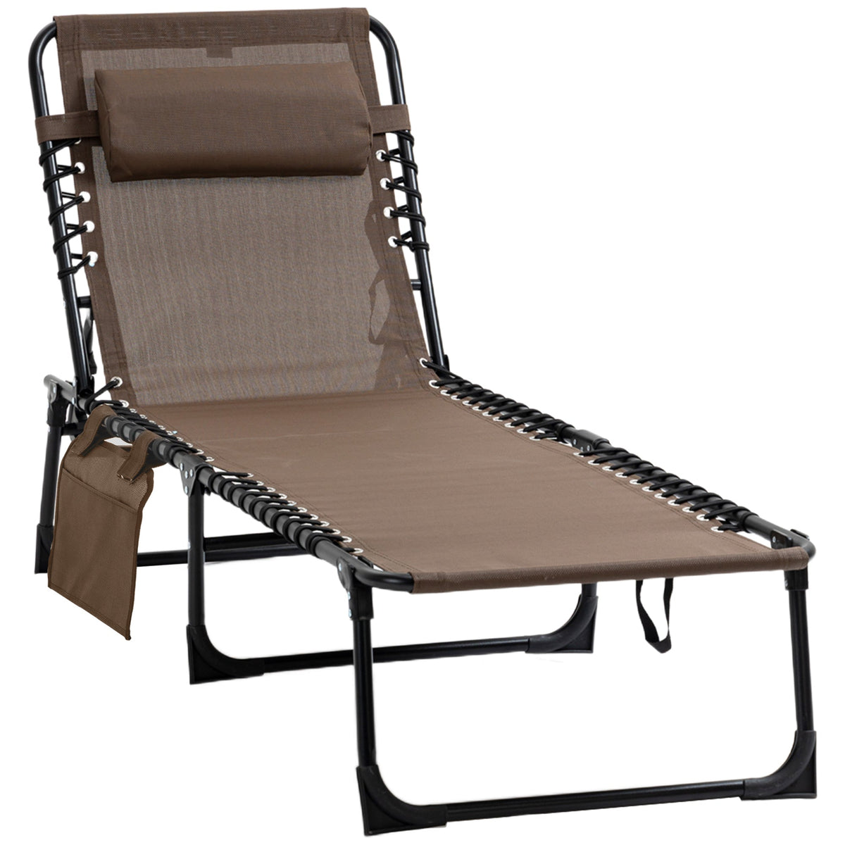 Folding Lounge Chair with Adjustable Backrest and Pillow, Brown — product view 2