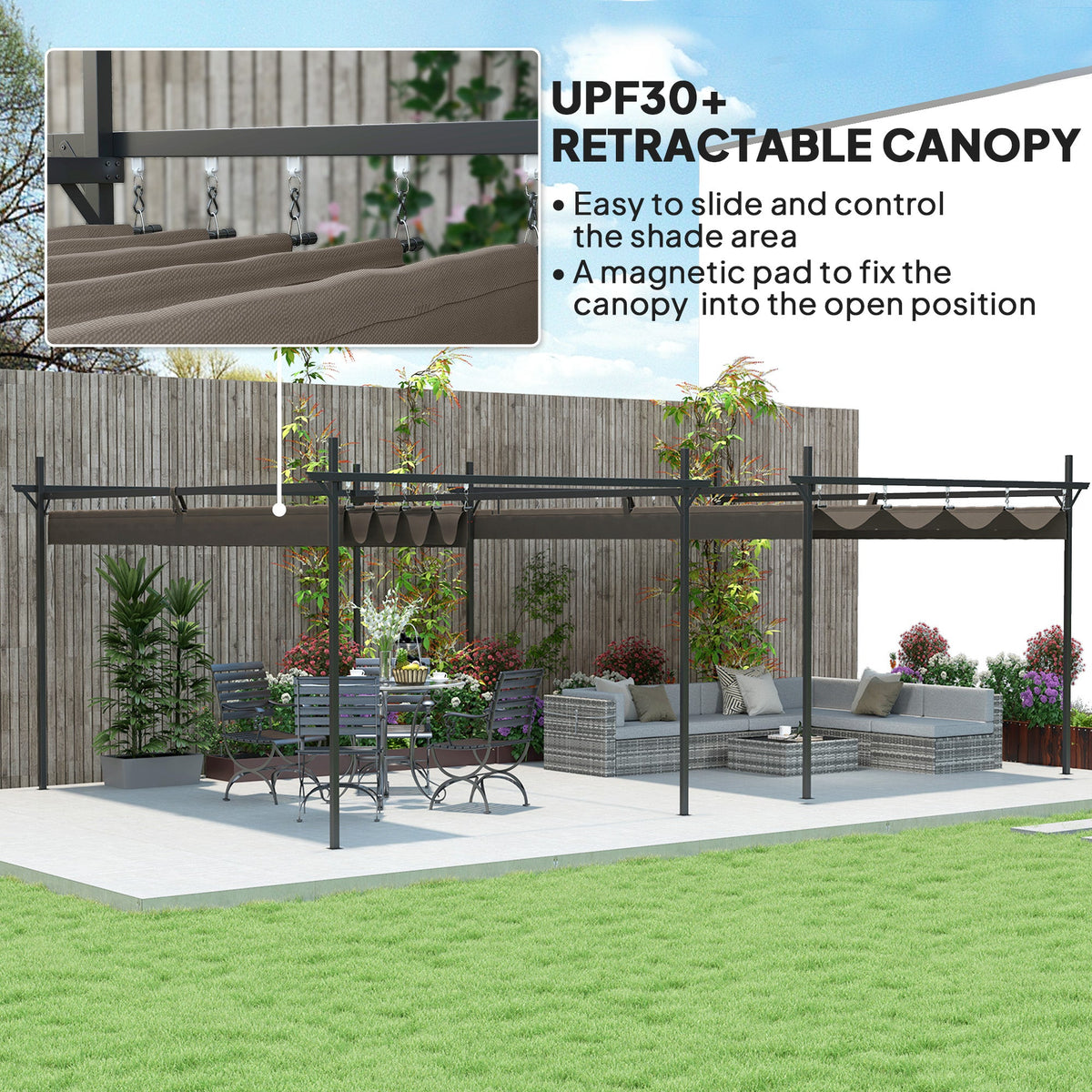 10' x 13' Retractable Pergola Canopy, Brown — product view 6