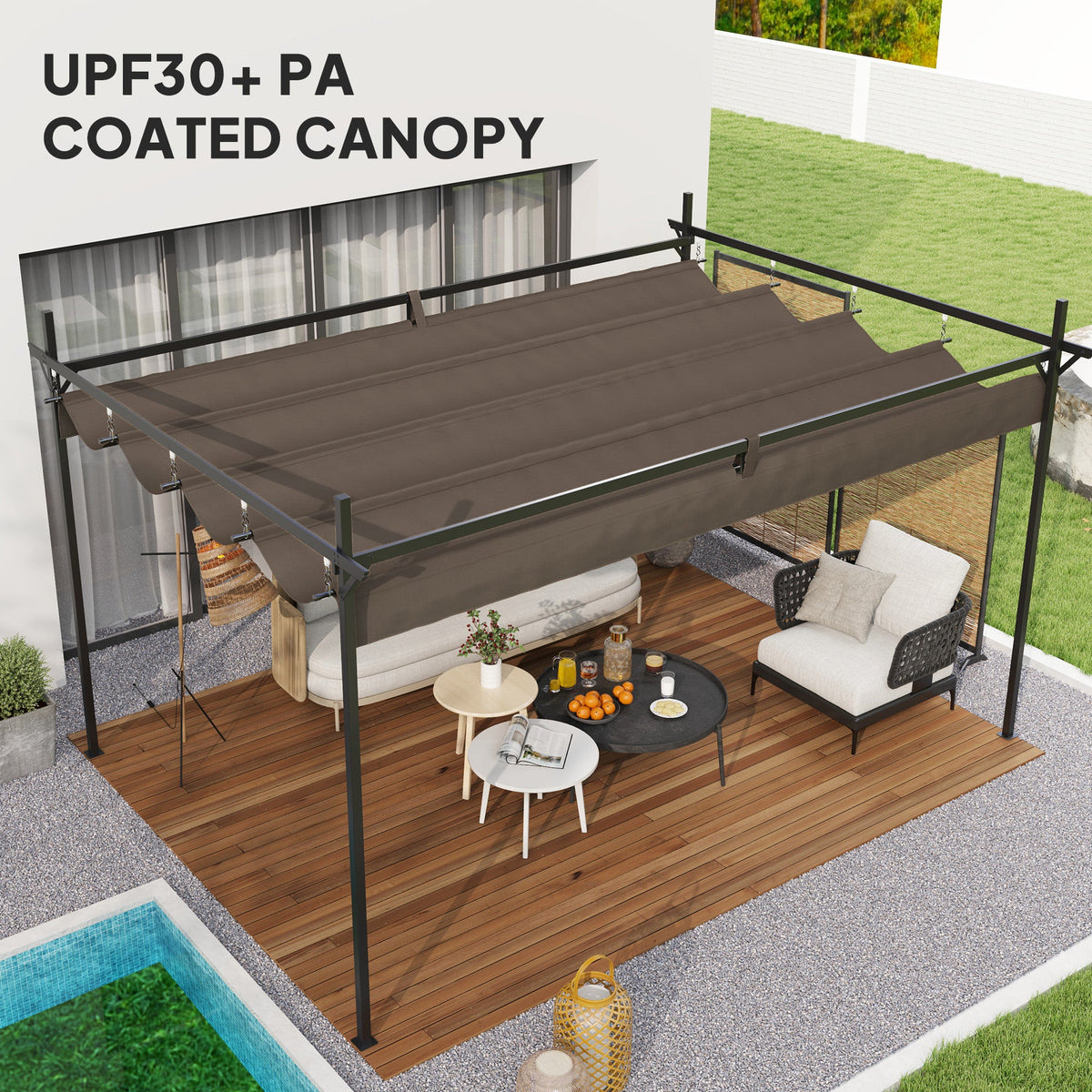 10' x 13' Retractable Pergola Canopy, Brown — product view 7