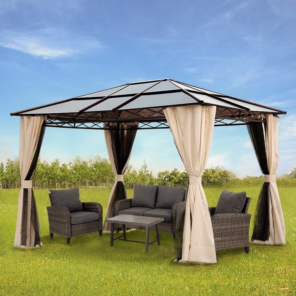LOUNGE YARD 10x12 FT Hardtop Gazebo with Netting and Curtains - Metal Aluminum Frame — product view 7
