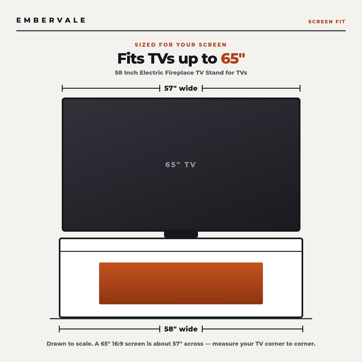 58 Inch Electric Fireplace TV Stand for TVs up to 65 Inch, Modern Media Console Entertainment Center, Adjustable LED Flame for Living Rooms — product view 5