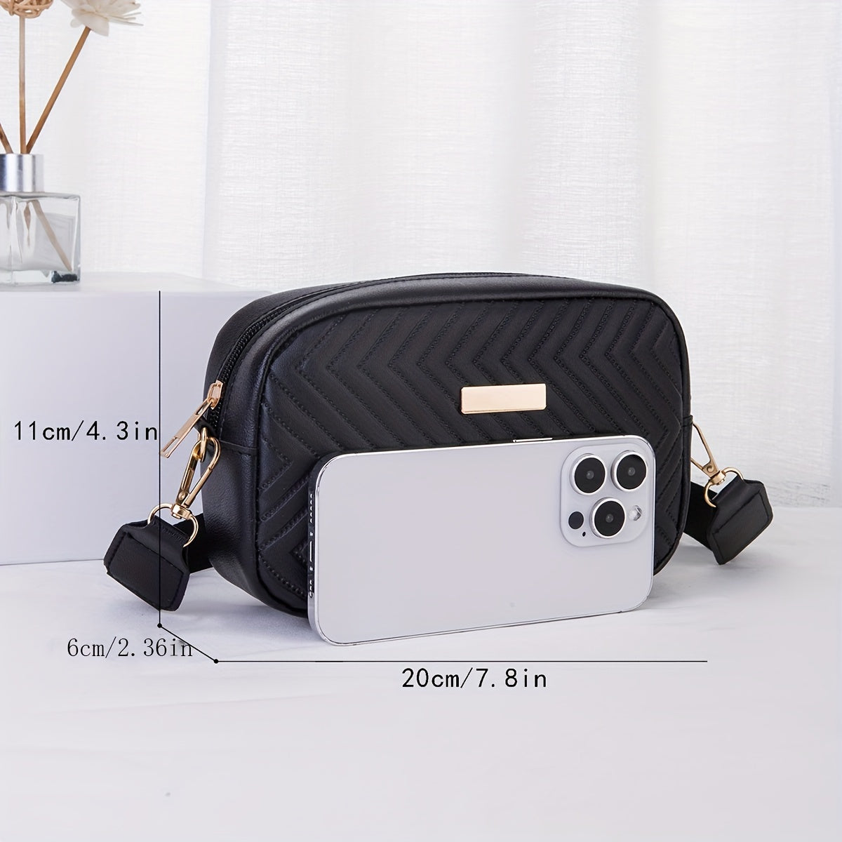 LoungeYard | NoirGlitz Padded PU Messenger Bag – Black Elegant Shoulder Bag with Sequins and Removable Strap — product view 3