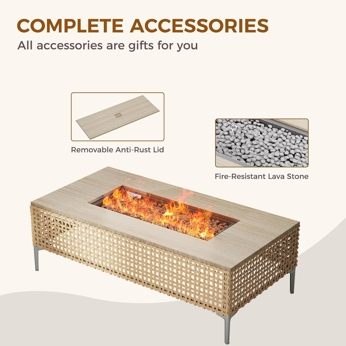 LOUNGE YARD 47inch Outdoor Wicker Propane  Fire Pit Table with Propane Tank Storage Box, CSA Certification — product view 5