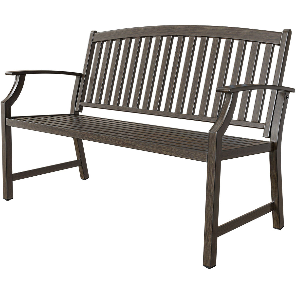 LOUNGE YARD Outdoor Benches - Anti-Rust Aluminum and Steel Garden Bench with Faux Wood Finish for Patio and Park Furniture — product view 7