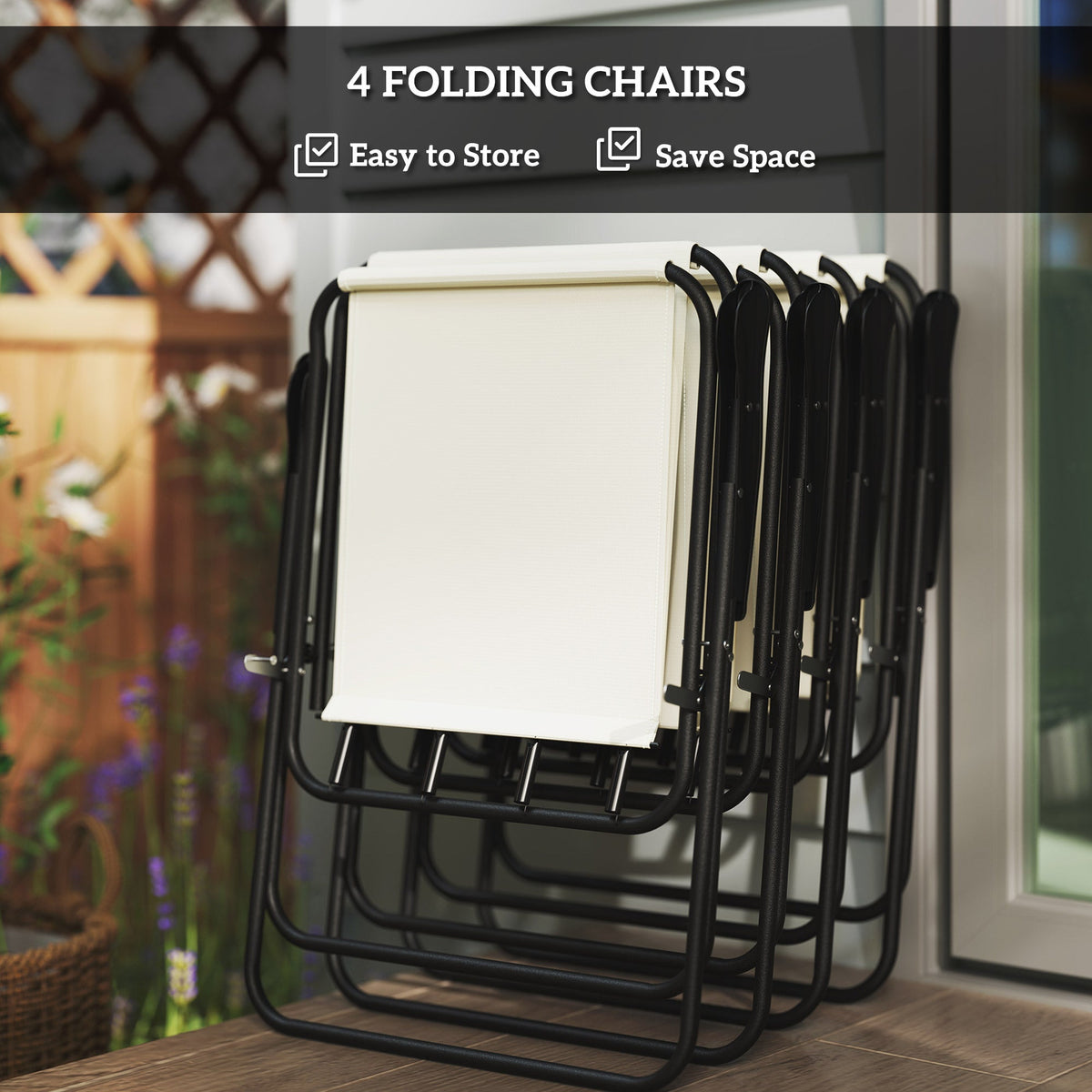 6 Piece Garden Dining Set with Parasol, Folding Chairs & Round Table, Cream White — product view 7