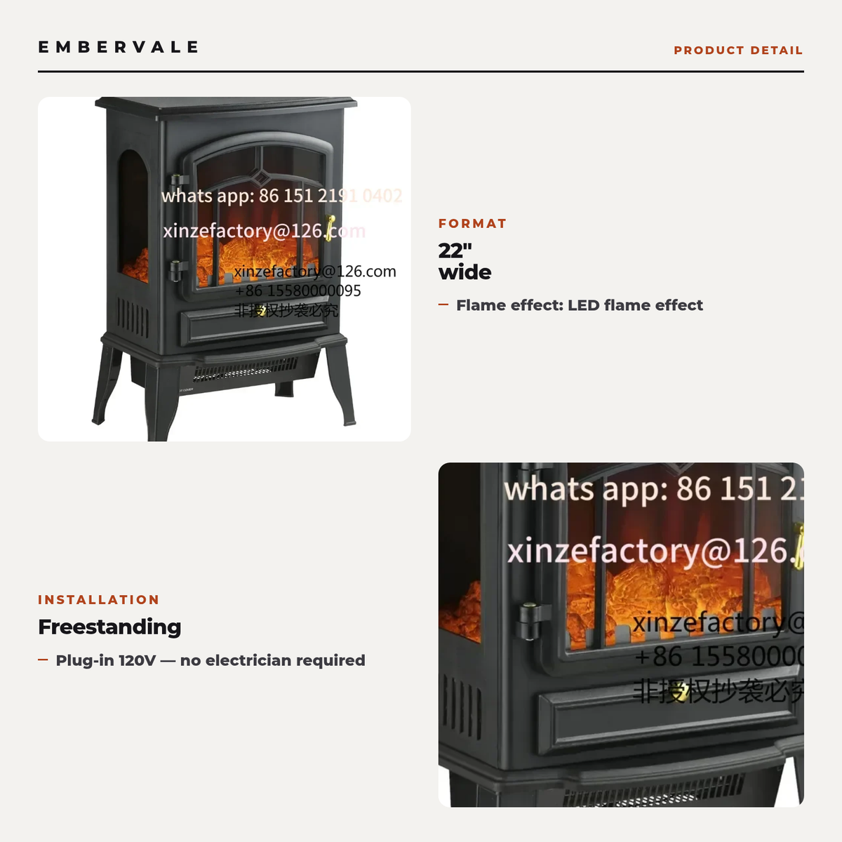 Electric Fireplace Stove, 22" Freestanding Fireplace Heater with 3-Sided Realistic Flame — product view 2