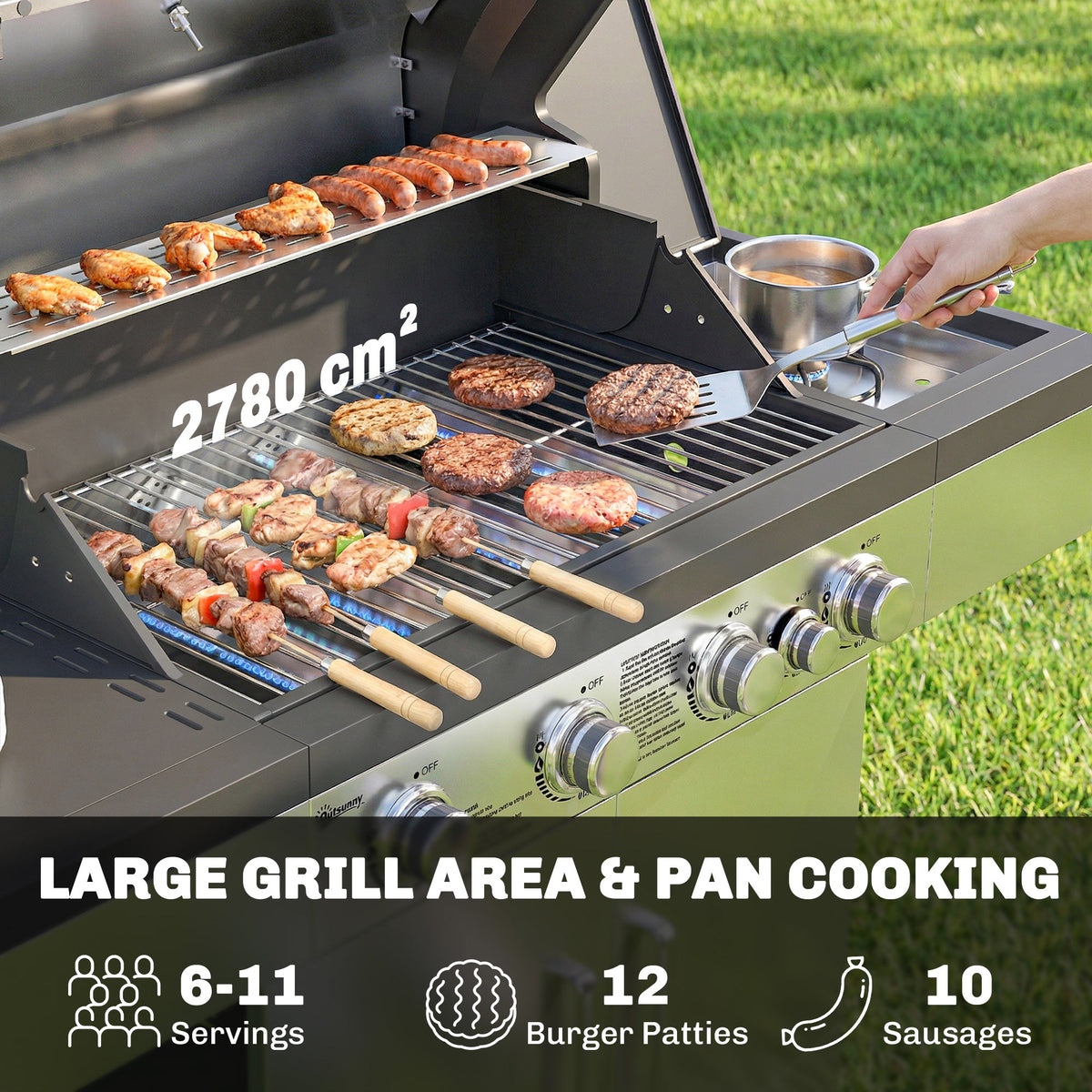 4+1 Burner Gas BBQ Grill with Side Burner and Storage Cabinet — product view 6