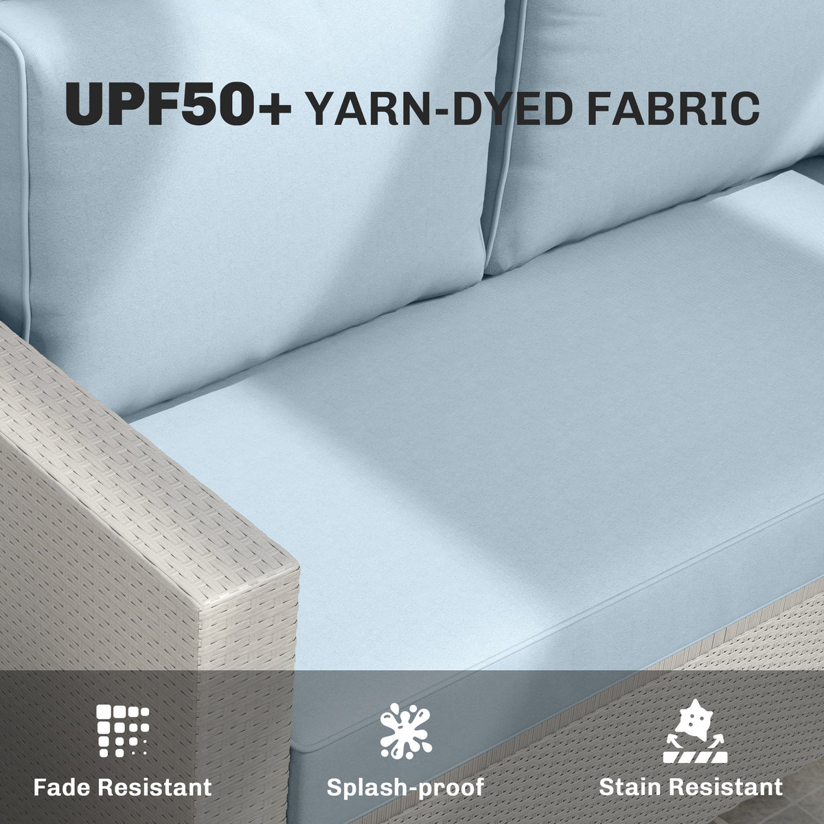 2 Seater Outdoor Seat Cushions with Backrest, Light Blue — product view 7