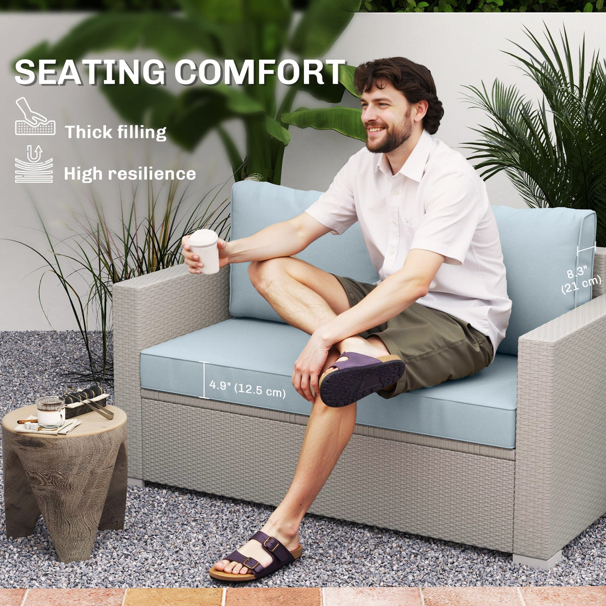 2 Seater Outdoor Seat Cushions with Backrest, Light Blue — product view 6