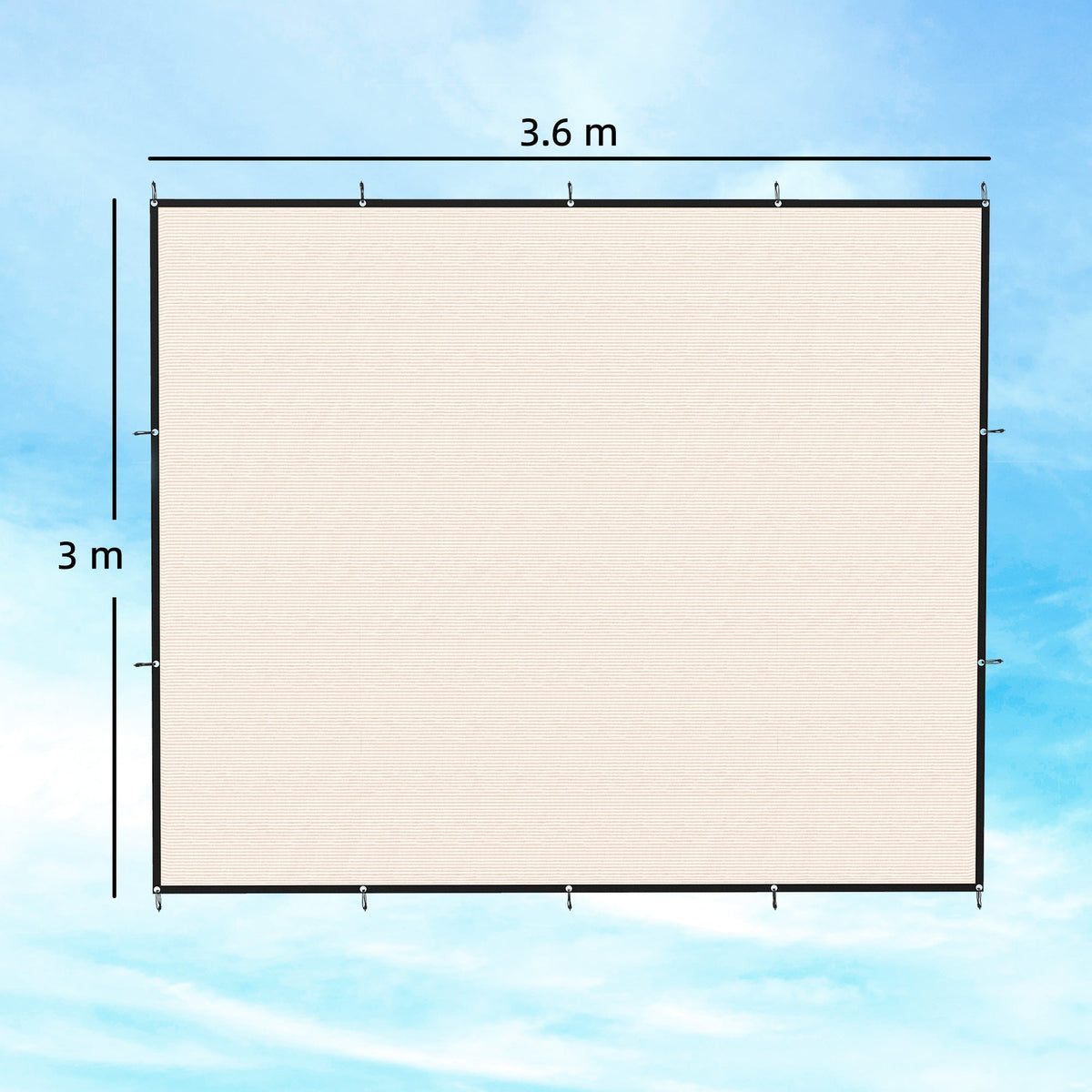 Rectangle Shade Sail 3 x 3.6 m Beige with SS Eyelets & Bungee Cords, UV-blocking — product view 5