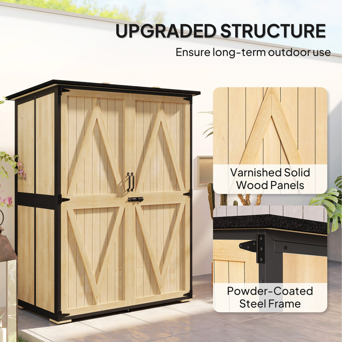 Wood Outdoor Storage Cabinet with 2 Shelves, Natural — product view 6