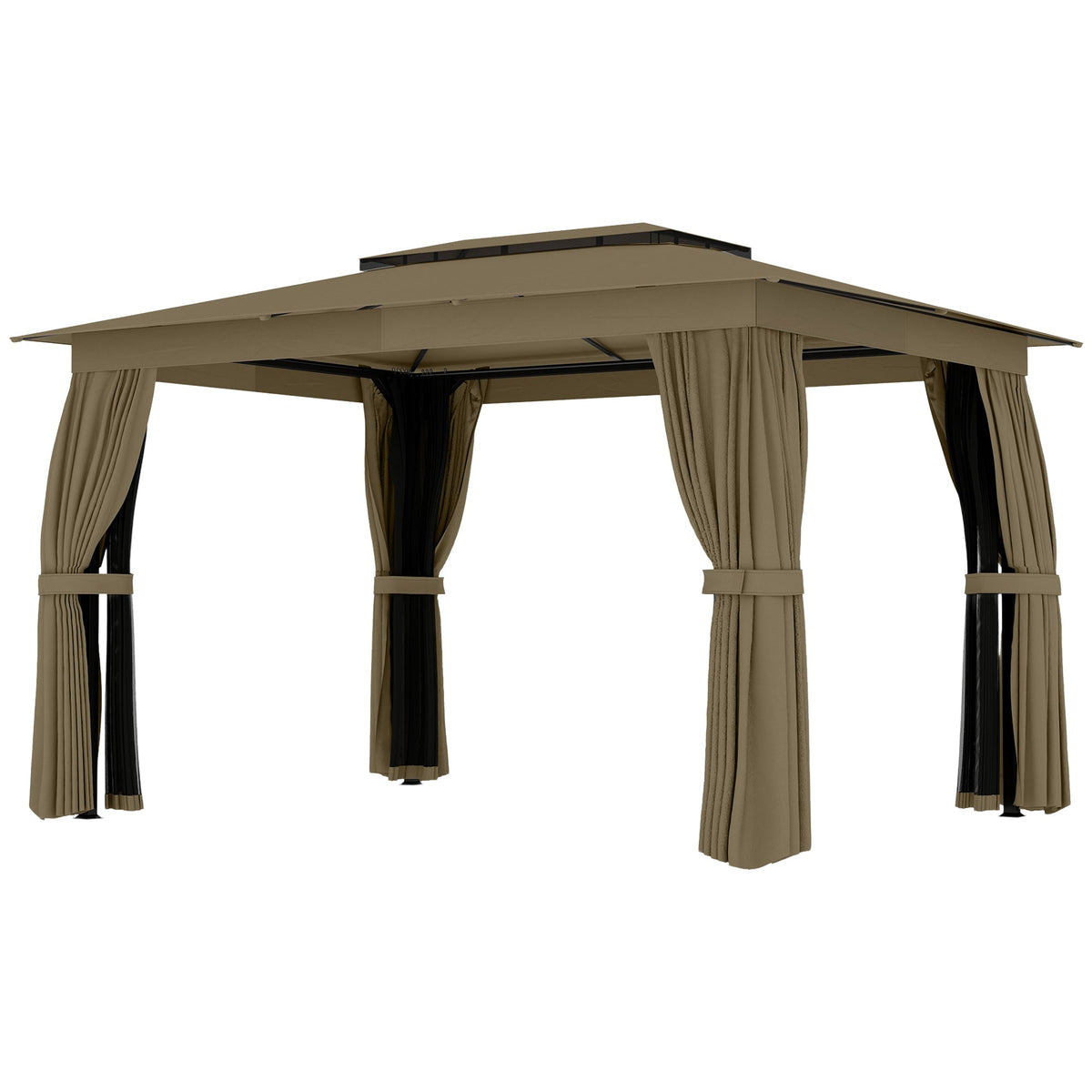 10' x 12' Soft Top Gazebo Canopy Shelter with Double Roof, Curtains, UPF30+ Protection, Deck, Khaki — product view 2