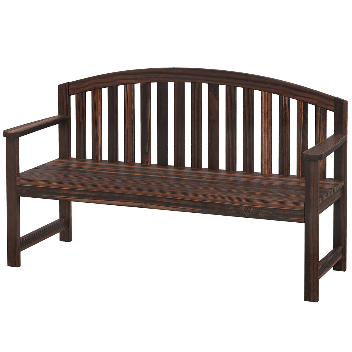 2 Seater Wooden Garden Bench with Armrests, Carbonised Finish — product view 2