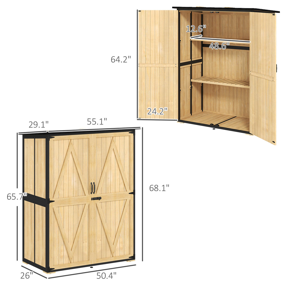 Wood Outdoor Storage Cabinet with 2 Shelves, Natural — product view 5