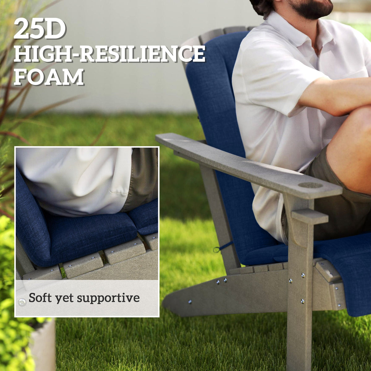 4-Piece Adirondack Chair Cushion Set with Ties, Navy Blue — product view 6