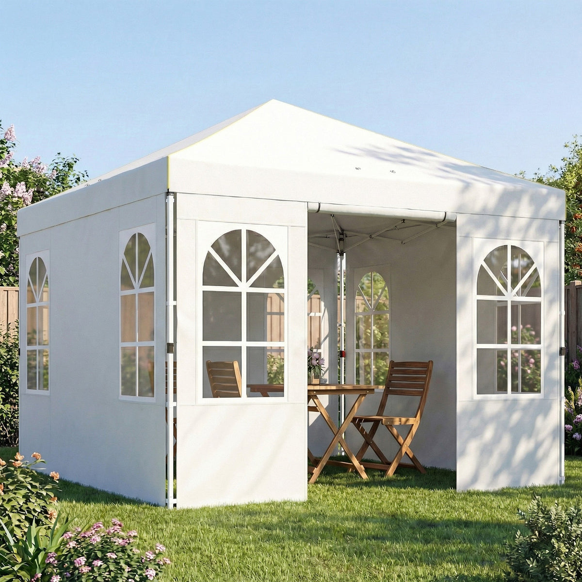 9.6' x 9.6' Pop Up Canopy Tent with Sidewalls, White — product view 4