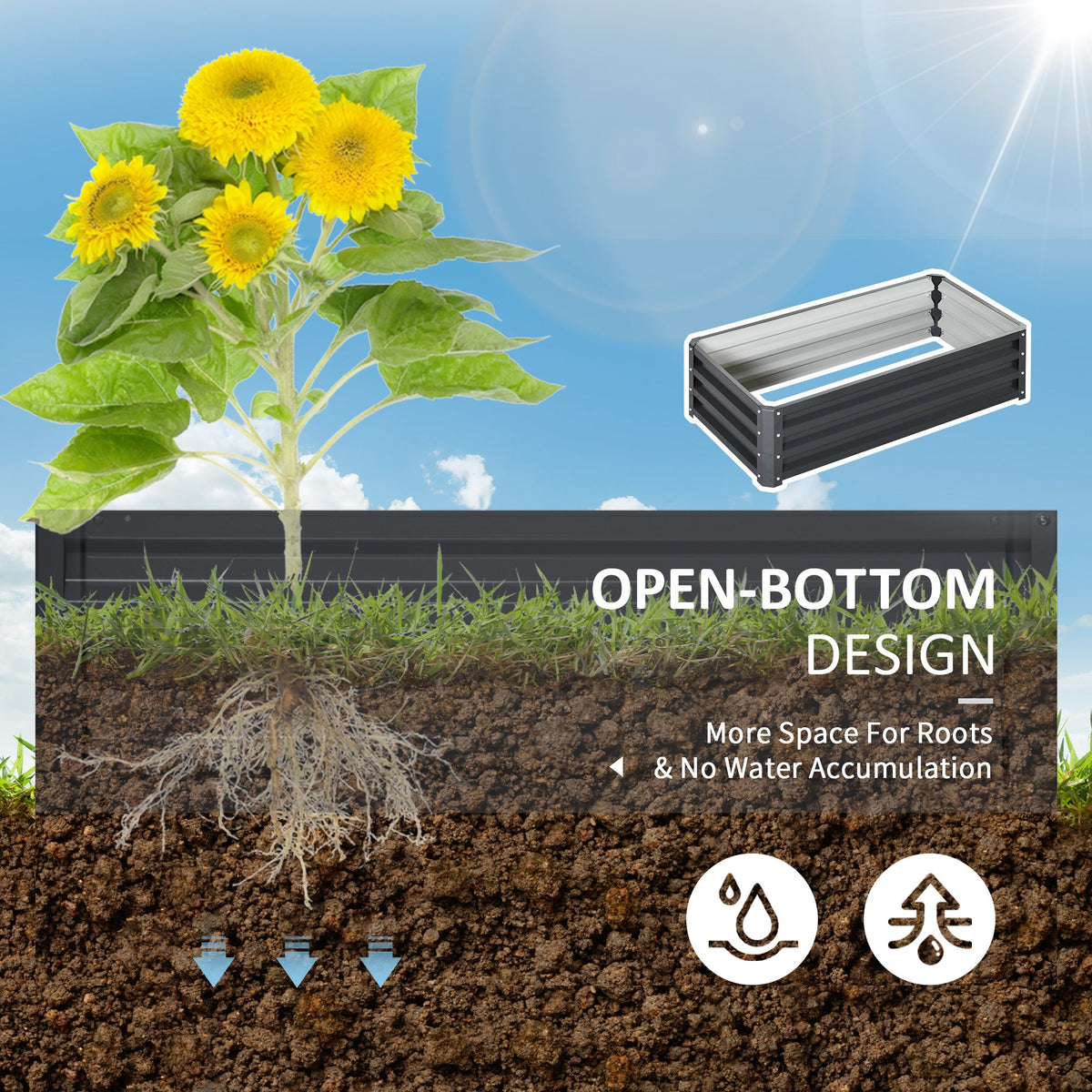 Galvanized Raised Garden Bed, 4' x 2' x 1' Metal Planter Box, for Growing Vegetables, Flowers, Herbs, Succulents, Gray — product view 7
