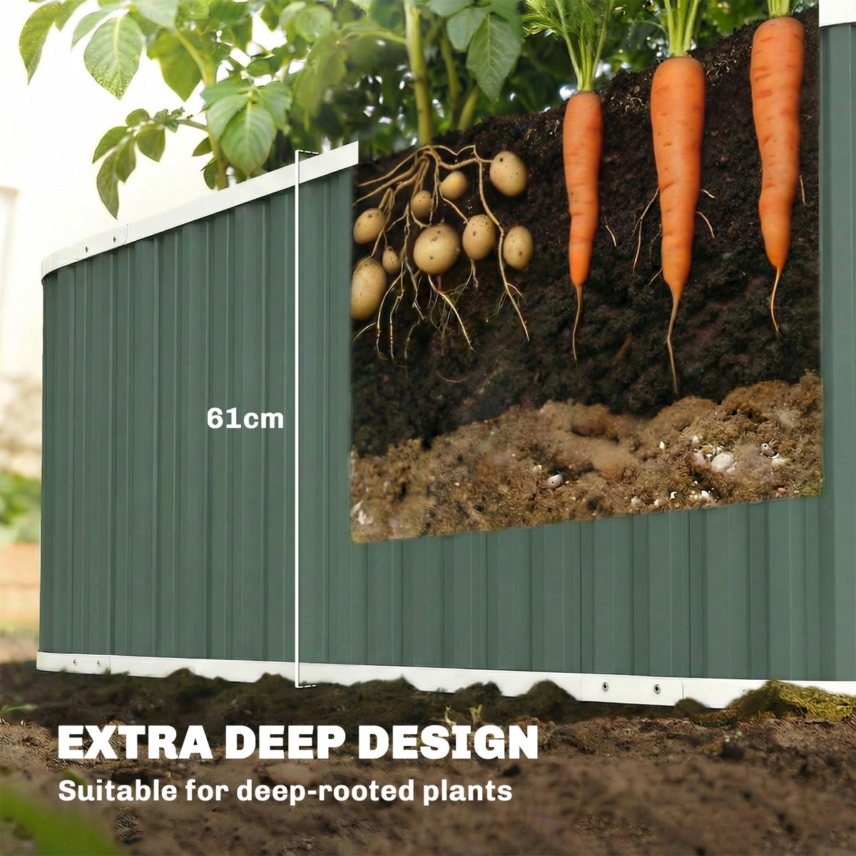 5' x 2' x 2' Galvanized Raised Garden Bed with Gloves, Light Green — product view 6